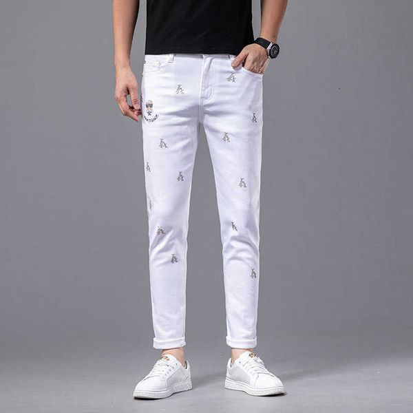 men's thin jeans korean version small feet slim fit international high-end brand clothing light luxury cotton elastic white embroidery, Blue
men's thin jeans korean version small feet slim fit international high-end brand clothing light luxury cotton elastic white embroidery, Blue