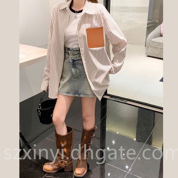 fashion pu leather label women's striped shirt with logo pure cotton lapel casual long sleeve khaki sml, White
fashion pu leather label women's striped shirt with logo pure cotton lapel casual long sleeve khaki sml, White