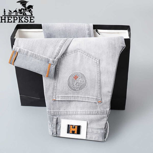 high-end european goods quality men's grey white printed jeans simple fashion versatile slim straight pants, Blue
high-end european goods quality men's grey white printed jeans simple fashion versatile slim straight pants, Blue