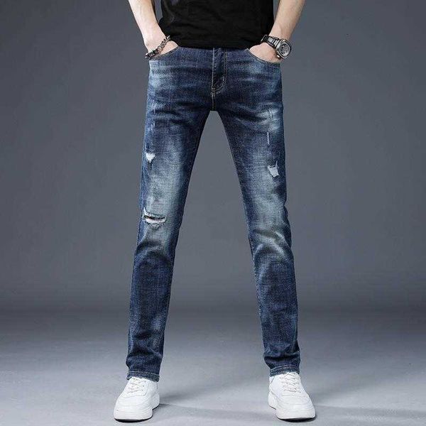 luxury boutique light men's jeans spring and summer thin slim fit small feet elastic fashion pants with holes, Blue
luxury boutique light men's jeans spring and summer thin slim fit small feet elastic fashion pants with holes, Blue