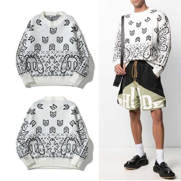 22ss american high street rh fair island winter men's paisley double sided jacquard sweater, White;black
22ss american high street rh fair island winter men's paisley double sided jacquard sweater, White;black