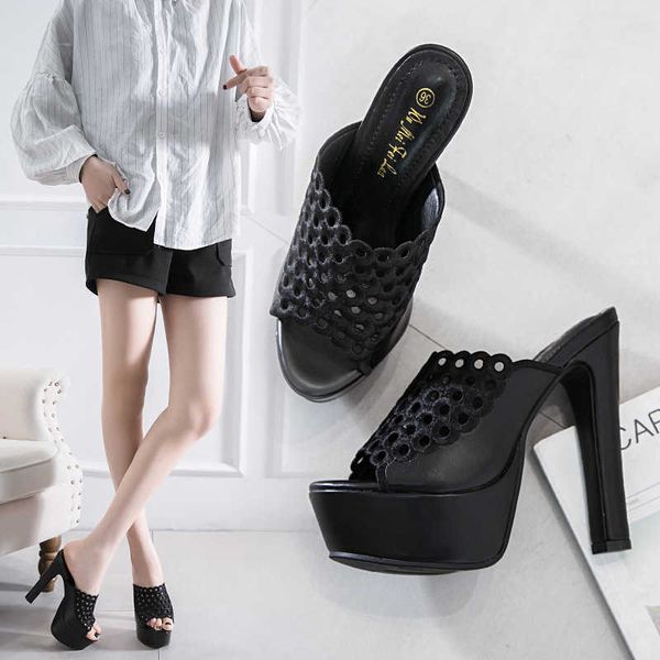 sandals high heel 15cm hollow women slippers black peep toe platform mules ladies leather sole femal slip on sandals 230316
sandals high heel 15cm hollow women slippers black peep toe platform mules ladies leather sole femal slip on sandals 230316