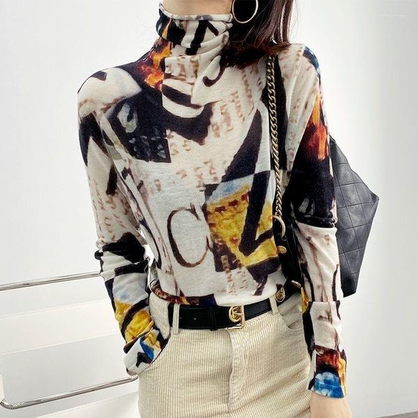 high collared spring summer t shirt bright line printing cotton high elasticity soft women t-shirts slim versatile trend long sleeve, White
high collared spring summer t shirt bright line printing cotton high elasticity soft women t-shirts slim versatile trend long sleeve, White