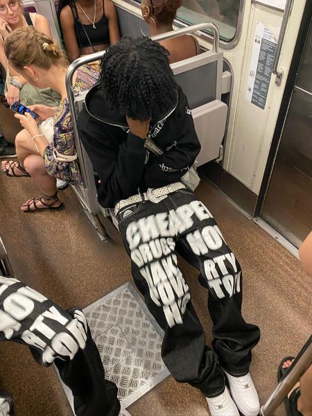 men's jeans y2k jeans hip hop letter printed black pants men women trend fashion punk loose straight wide leg trousers streetwear 23032, Blue
men's jeans y2k jeans hip hop letter printed black pants men women trend fashion punk loose straight wide leg trousers streetwear 23032, Blue