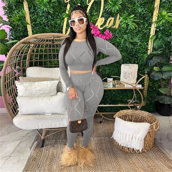 2023 designer spring outfits women tracksuits hollow out two piece set long sleeve pullover pants matching sportswear solid suits wholesalec, Gray
2023 designer spring outfits women tracksuits hollow out two piece set long sleeve pullover pants matching sportswear solid suits wholesalec, Gray