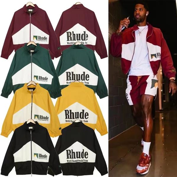 Image of Men&#039;s Jackets Designer Mens Rhude Contrast Stitching Jacket Couple Zipper Outwear Long Sleeve Coat Casual Fashion Coats