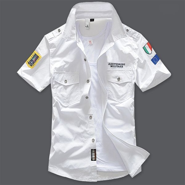men's casual shirts summer embroidery short sleeve 100% cotton cool air force male millitary cargo shirt plus size 230325, White;black
men's casual shirts summer embroidery short sleeve 100% cotton cool air force male millitary cargo shirt plus size 230325, White;black