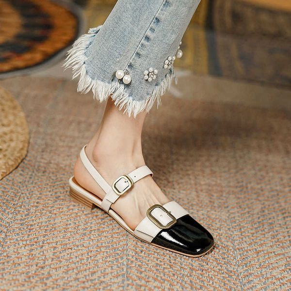 nxy sandals retro ladies flats elegant metal buckle fashionable female sandals square toe office color-stitching women's single shoes 2, Black
nxy sandals retro ladies flats elegant metal buckle fashionable female sandals square toe office color-stitching women's single shoes 2, Black