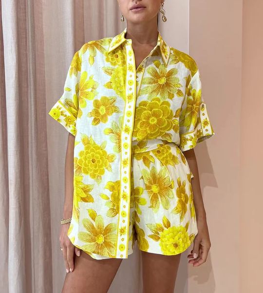 australian designer shorts women's linen floral printed two-piece set short sleeve linen shirt with shorts, White;black
australian designer shorts women's linen floral printed two-piece set short sleeve linen shirt with shorts, White;black