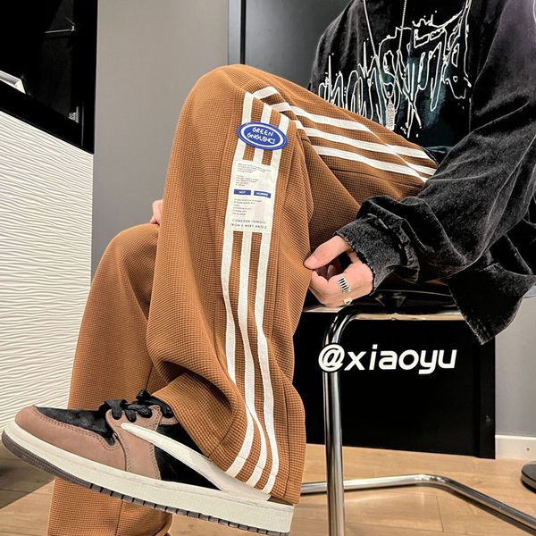 men's pants autumn waffle casual pants striped label design men's sports trousers straight-leg fashion woman wide leg cargo trouse, Black
men's pants autumn waffle casual pants striped label design men's sports trousers straight-leg fashion woman wide leg cargo trouse, Black