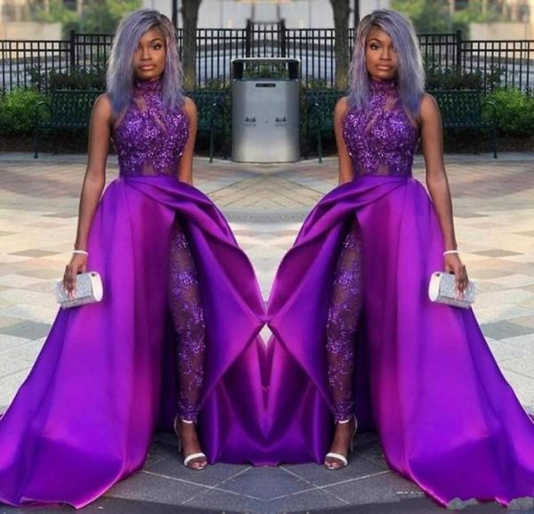 2022 purple jumpsuits prom dresses with detachable train high neck lace appliqued bead evening gowns luxury african party gowns4092770, Black
2022 purple jumpsuits prom dresses with detachable train high neck lace appliqued bead evening gowns luxury african party gowns4092770, Black