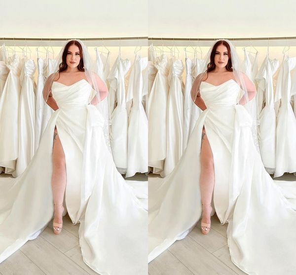 simple plus size mermaid wedding dresses for bride sweetheart high side split satin sweep train beach country garden bridal gown vestidos de, White
simple plus size mermaid wedding dresses for bride sweetheart high side split satin sweep train beach country garden bridal gown vestidos de, White
