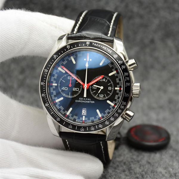 44mm quartz chronograph date mens watches red hands black leather strap fixed bezel with a ring showing tachymeter markings278n, Slivery;brown
44mm quartz chronograph date mens watches red hands black leather strap fixed bezel with a ring showing tachymeter markings278n, Slivery;brown