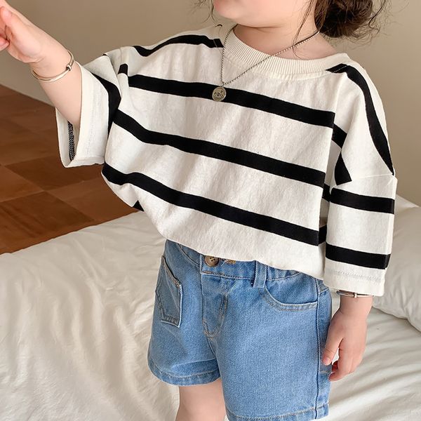 t-shirts deer jonmi summer toddlers kids striped t-shirts korean style children loose casual 230327, Blue 
t-shirts deer jonmi summer toddlers kids striped t-shirts korean style children loose casual 230327, Blue