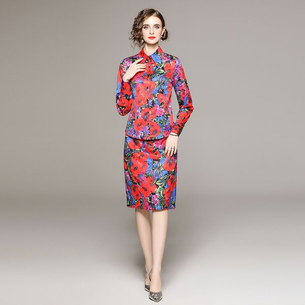 red sets designer floral two piece dress 2023 women fashion printed blouse and bag hip skirt office 2 piece skinny dress long sleeve cafe gr, White
red sets designer floral two piece dress 2023 women fashion printed blouse and bag hip skirt office 2 piece skinny dress long sleeve cafe gr, White