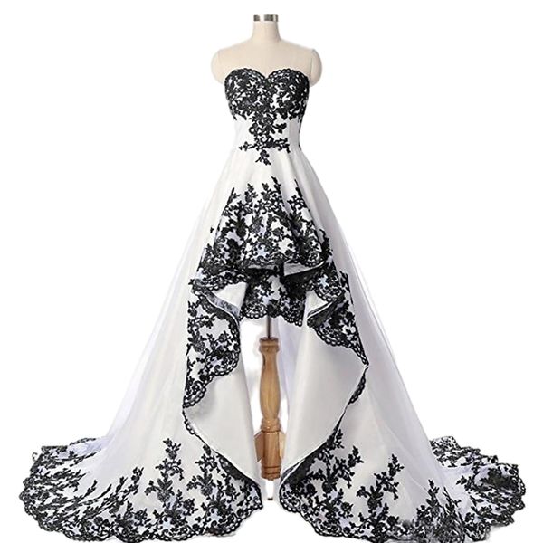 party dresses gothic black and white a line wedding dress sweetheart high low bridal gowns lace appliqued robe de mariee vintage short front, White;black
party dresses gothic black and white a line wedding dress sweetheart high low bridal gowns lace appliqued robe de mariee vintage short front, White;black