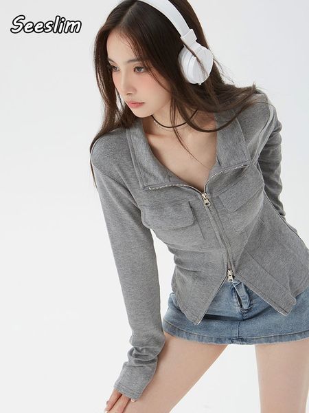 women s t shirt seeslim sweet grey turn down collar zipper t women clothes long sleeve slim harajuku tee femme y2k ladies 230327, White
women s t shirt seeslim sweet grey turn down collar zipper t women clothes long sleeve slim harajuku tee femme y2k ladies 230327, White