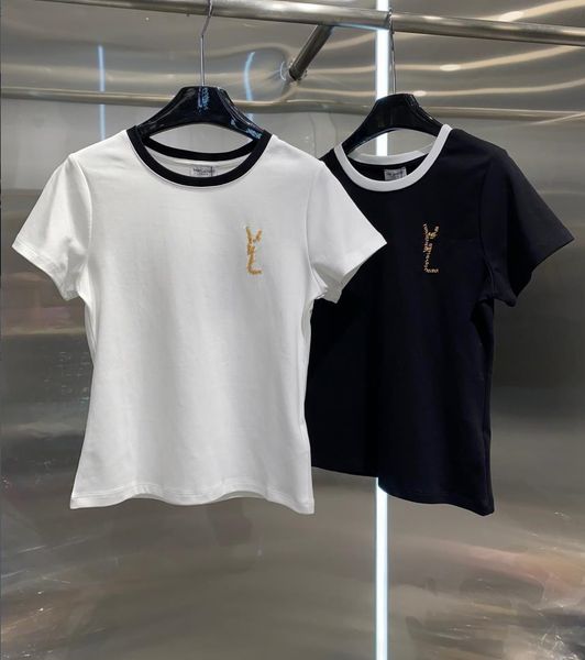 women's t-shirt designer early spring new heavy industry handmade beaded short sleeve t-shirt stripe color matching with fashion, White
women's t-shirt designer early spring new heavy industry handmade beaded short sleeve t-shirt stripe color matching with fashion, White