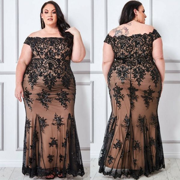 stunning plus size lace prom dresses off the shoulder neckline evening gowns mermaid beaded appliqued floor length special occasion dress, Black
stunning plus size lace prom dresses off the shoulder neckline evening gowns mermaid beaded appliqued floor length special occasion dress, Black