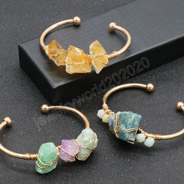 wire wrapped natural quartz stone bracelet for women jewelry ore rock fluorite blue apatite citrines crystal cuff open bangles, Golden;silver
wire wrapped natural quartz stone bracelet for women jewelry ore rock fluorite blue apatite citrines crystal cuff open bangles, Golden;silver