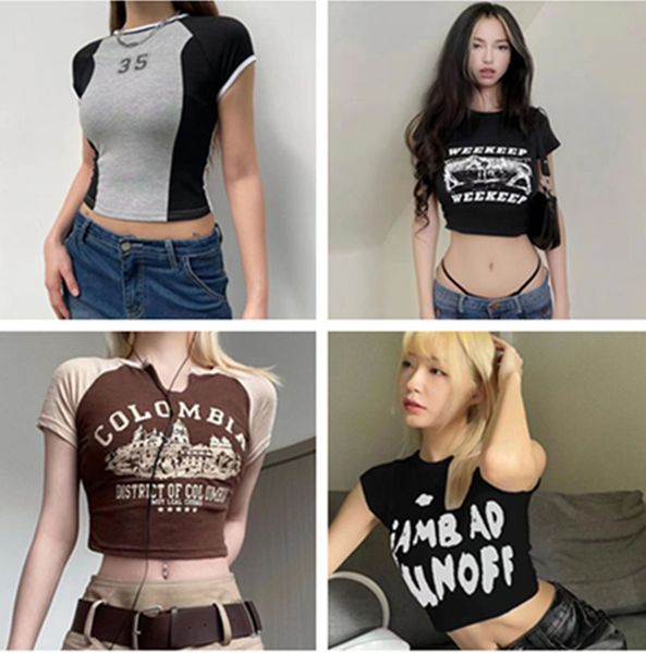 american designer splicing collision color printed short sleeve t-shirt women's short style crew neck slim slimming everything girl dan, White
american designer splicing collision color printed short sleeve t-shirt women's short style crew neck slim slimming everything girl dan, White