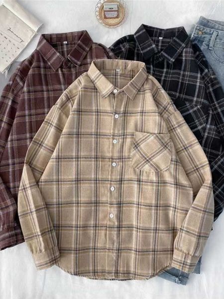 women's blouses shirts women plaid shirts vintage oversize blouse female loose casual long sleeve button up checkered shirt femme blus, White
women's blouses shirts women plaid shirts vintage oversize blouse female loose casual long sleeve button up checkered shirt femme blus, White
