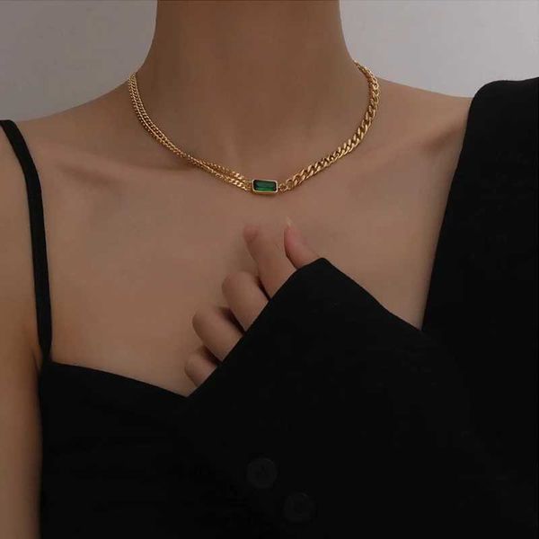 pendant necklaces 2021 new korean gold color titanium stainless steel green zircon double layers thick chain crystal necklace for women jewe, Silver
pendant necklaces 2021 new korean gold color titanium stainless steel green zircon double layers thick chain crystal necklace for women jewe, Silver