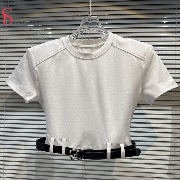 womens tshirt summer crop womens style hem metal belt shoulder pad small short sleeve tshirt 230328, White
womens tshirt summer crop womens style hem metal belt shoulder pad small short sleeve tshirt 230328, White