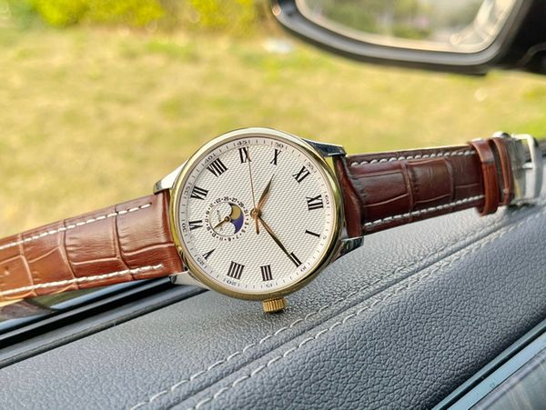 boutique men's wristwatch luxury 42mm fully automatic mechanical movement moon phase dial cowhide band 316 precision steel case casual, Slivery;brown
boutique men's wristwatch luxury 42mm fully automatic mechanical movement moon phase dial cowhide band 316 precision steel case casual, Slivery;brown