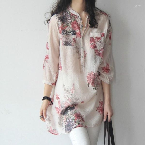 women's blouses and v-neck women shirts floral print vintage blouse clothing long sleeve summer full, White
women's blouses and v-neck women shirts floral print vintage blouse clothing long sleeve summer full, White