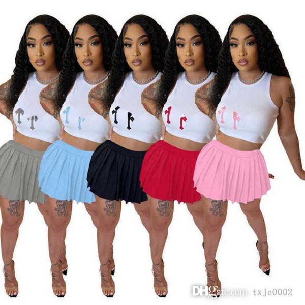 women summer trakcuists printed crop pleated skirt suit designer casual clothing suspenders two piece set outfits, Gray
women summer trakcuists printed crop pleated skirt suit designer casual clothing suspenders two piece set outfits, Gray