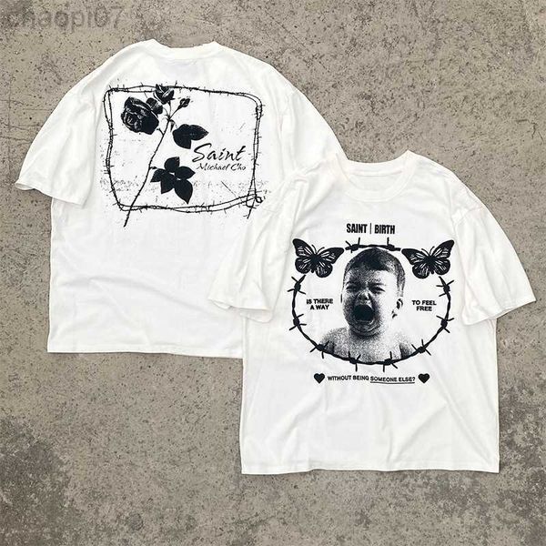 designer fashion t shirt saint michael crying angel print american vintage old wash fog short sleeve tee, White;black
designer fashion t shirt saint michael crying angel print american vintage old wash fog short sleeve tee, White;black
