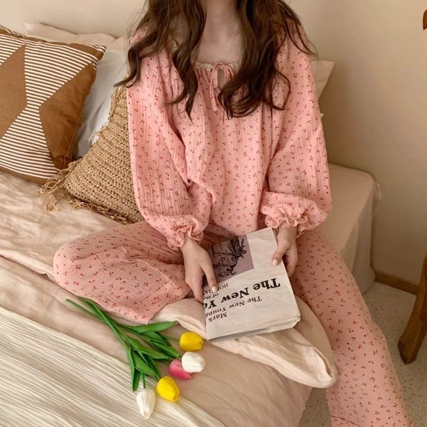 women's sleepwear 100% cotton yarn women pajama sets cherry printed long sleeve sweet girls candy color sleepwear cozy casual loungewea, Black;red
women's sleepwear 100% cotton yarn women pajama sets cherry printed long sleeve sweet girls candy color sleepwear cozy casual loungewea, Black;red