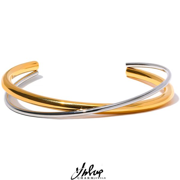 bangle yhpup waterproof 18k gold plated geometric stainless steel double color cuff bracelet bangle statement charm texture jewelry 230328, Black
bangle yhpup waterproof 18k gold plated geometric stainless steel double color cuff bracelet bangle statement charm texture jewelry 230328, Black