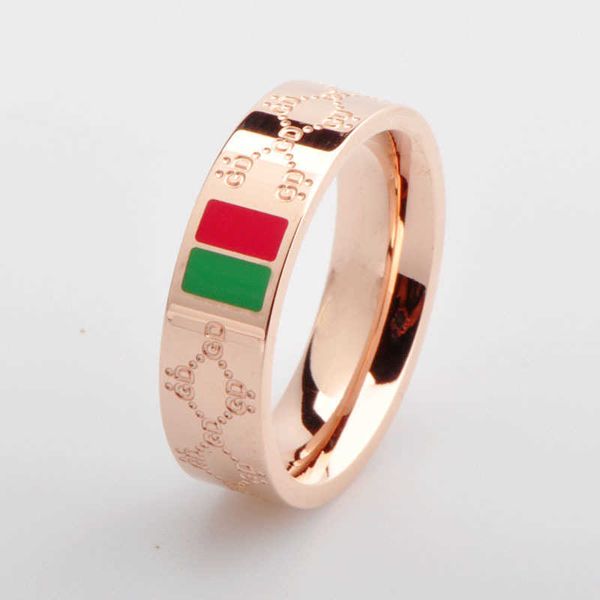 2023 designer new g family word couple korean version simple fashion titanium steel red and green two-color ring, Silver
2023 designer new g family word couple korean version simple fashion titanium steel red and green two-color ring, Silver
