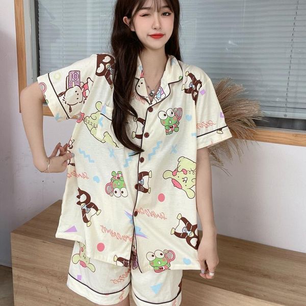 women's sleepwear kawaii sanriod anime cute kerokero keroppi badbadtz-maru onpompurin summer thin short sleeve shorts set cotton home p, Black;red
women's sleepwear kawaii sanriod anime cute kerokero keroppi badbadtz-maru onpompurin summer thin short sleeve shorts set cotton home p, Black;red