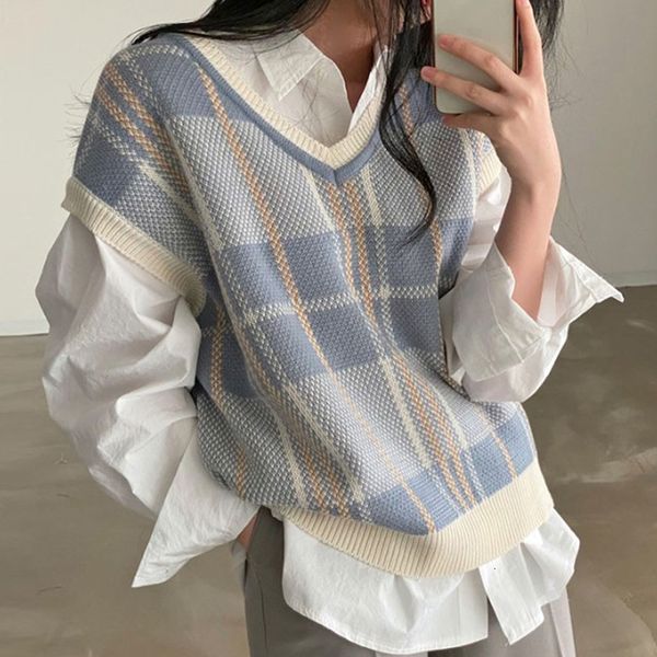 women's vests vintage v-neck plaid sweater vest women autumn winter vintage knit sweaters pullover loose korean knitwear pull femme 23, Black;white
women's vests vintage v-neck plaid sweater vest women autumn winter vintage knit sweaters pullover loose korean knitwear pull femme 23, Black;white