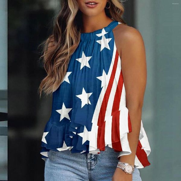 women's blouses women fashion halter shirt elegant fourth of july print sleeveless tank ruffle tail summer flowy tunicblusas mujer, White
women's blouses women fashion halter shirt elegant fourth of july print sleeveless tank ruffle tail summer flowy tunicblusas mujer, White