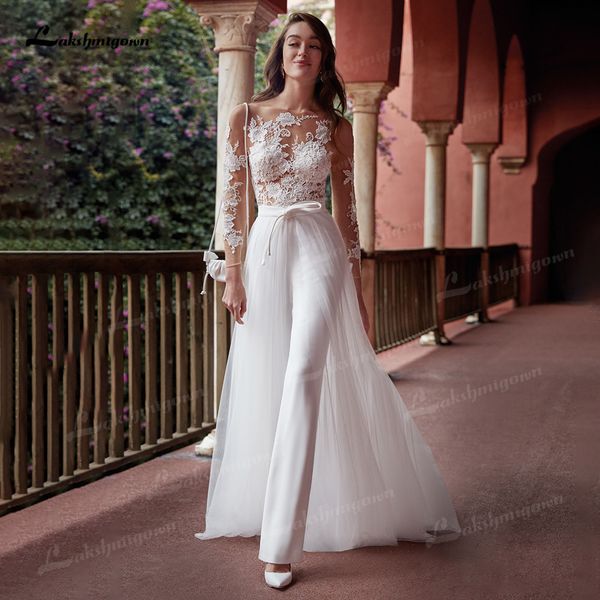 party dresses modern long sleeve jumpsuit wedding scoop neck white lace appliques boho bridal with detachable train robe mariee 230328, White;black
party dresses modern long sleeve jumpsuit wedding scoop neck white lace appliques boho bridal with detachable train robe mariee 230328, White;black