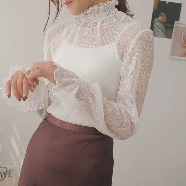 women's blouses shirts new transparent korean loose women lace blouse 15 colors female bottoming blouses s-3xl size r kaii t shirt y23, White
women's blouses shirts new transparent korean loose women lace blouse 15 colors female bottoming blouses s-3xl size r kaii t shirt y23, White