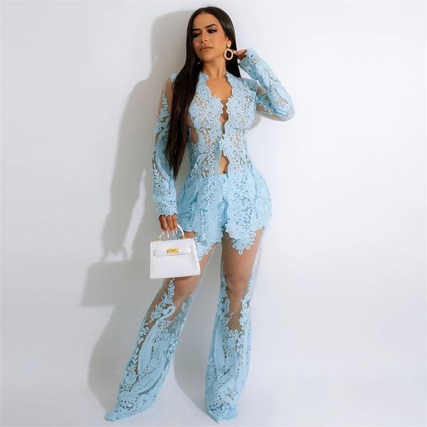 women s two piece pants lace embroidery set women elegant long sleeve cardigan jackets see through wide leg designer party suits 230328, White
women s two piece pants lace embroidery set women elegant long sleeve cardigan jackets see through wide leg designer party suits 230328, White