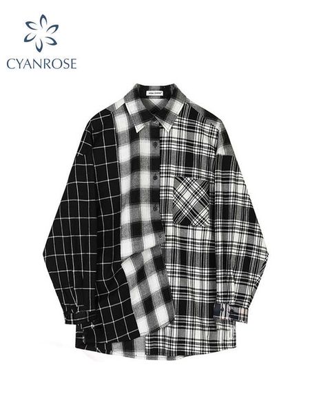 women's blouses shirts oversized plaid patchwork blouses vintage streetwear boyfriend shirt for ladies ulzzang harajuku long sleeve 202, White
women's blouses shirts oversized plaid patchwork blouses vintage streetwear boyfriend shirt for ladies ulzzang harajuku long sleeve 202, White