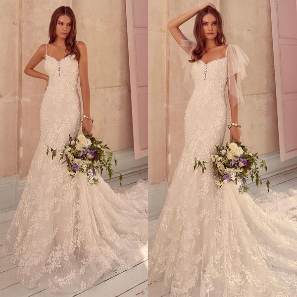 bohemian mermaid wedding dresses appliques lace sweep train custom made sweetheart spaghetti backless boho bridal gowns, White
bohemian mermaid wedding dresses appliques lace sweep train custom made sweetheart spaghetti backless boho bridal gowns, White