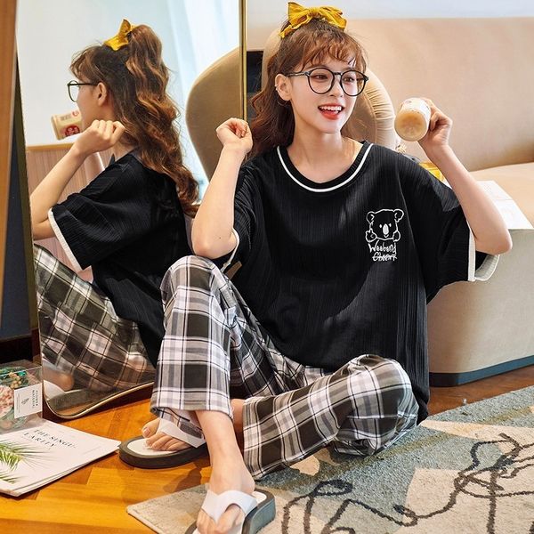 women's sleepwear pajamas cartoon cotton pajamas women's trousers short-sleeved summer and spring home clothes fashion home clothe, Black;red
women's sleepwear pajamas cartoon cotton pajamas women's trousers short-sleeved summer and spring home clothes fashion home clothe, Black;red