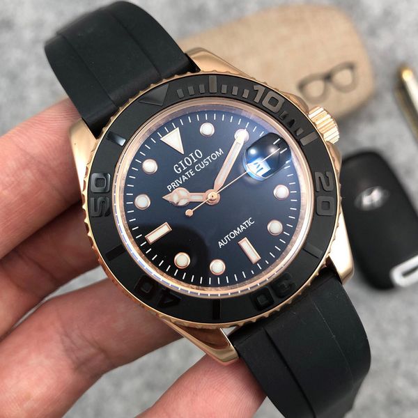 40mm 44mm automatic mechanical mens watch black rubber strap luminous ceramic 0, Slivery;brown
40mm 44mm automatic mechanical mens watch black rubber strap luminous ceramic 0, Slivery;brown