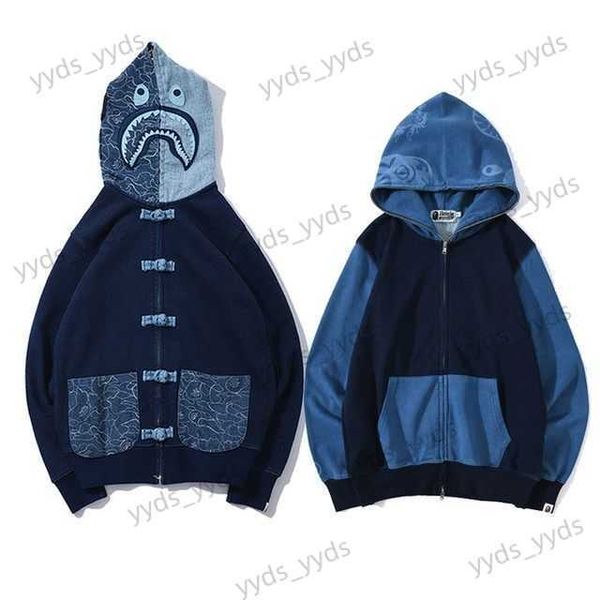 men's hoodies sweatshirts antique personalized shark denim blue dyed spliced hooded sweater with pan button cardigan coat tang suit t23, Black
men's hoodies sweatshirts antique personalized shark denim blue dyed spliced hooded sweater with pan button cardigan coat tang suit t23, Black