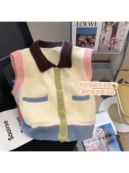 women's vests autumn winter women lapel contrast color knitwear candy color sleeveless knit vest ladies vintage sweater soft sweet styl, Black;white
women's vests autumn winter women lapel contrast color knitwear candy color sleeveless knit vest ladies vintage sweater soft sweet styl, Black;white