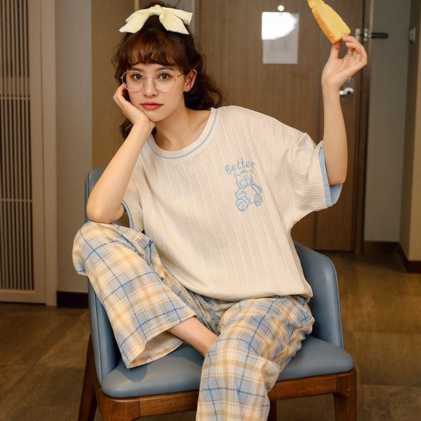 women's sleepwear summer pajamas for women short sleeve long pants o-neck pijamas for girls leisure kawaii clothes casual sleepwear wit, Black;red
women's sleepwear summer pajamas for women short sleeve long pants o-neck pijamas for girls leisure kawaii clothes casual sleepwear wit, Black;red