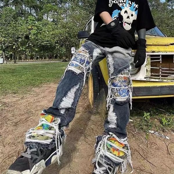 mens jeans destruction brushed washed heavy industry embroidered loose straight leg ripped man woman bleached dyed pants 230327, Blue
mens jeans destruction brushed washed heavy industry embroidered loose straight leg ripped man woman bleached dyed pants 230327, Blue