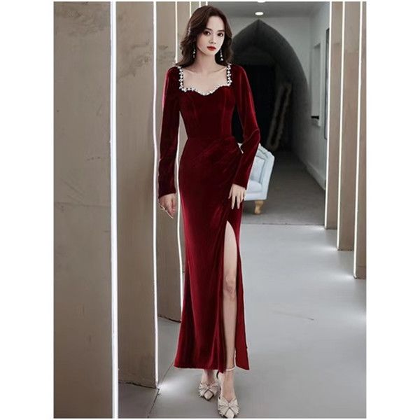 vintage burgundy black velvet mermaid formal evening dresses 2023 long sleeves off shoulder front split plus size prom party gowns in stock, Black;red
vintage burgundy black velvet mermaid formal evening dresses 2023 long sleeves off shoulder front split plus size prom party gowns in stock, Black;red